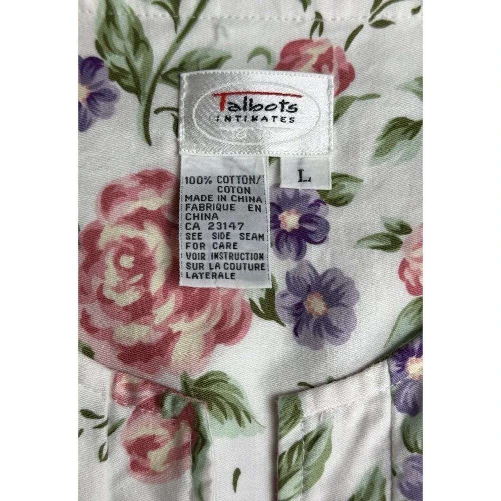 Talbots Intimates Vintage Floral Kaftan Robe 100% Cotton Partial Zip Housecoat L
